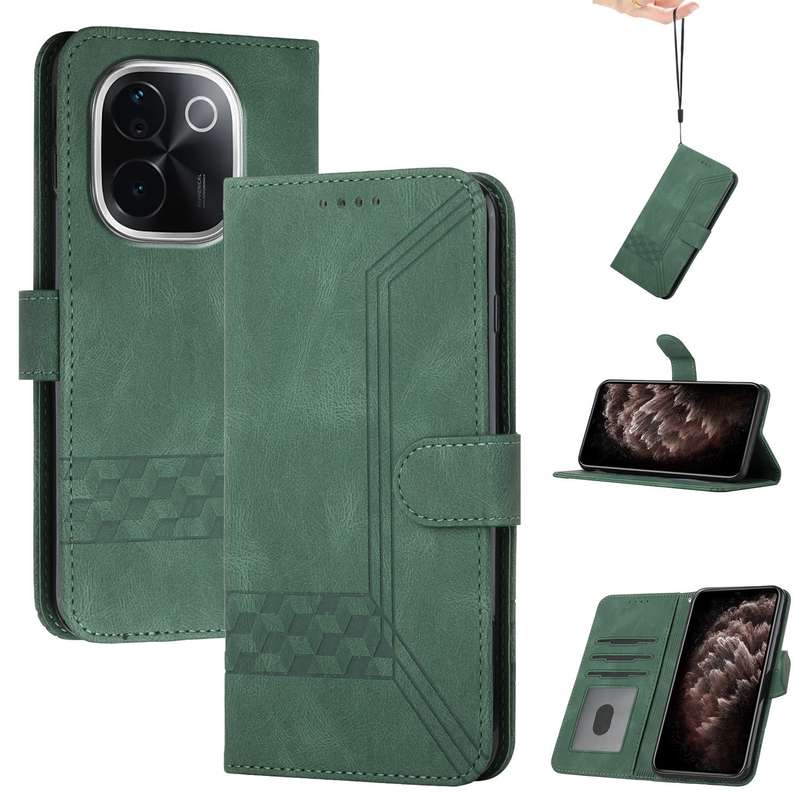 For vivo iQOO Z9s Pro / T3 Pro 5G India Cubic Skin Feel Flip Leather Phone Case(Blue)
