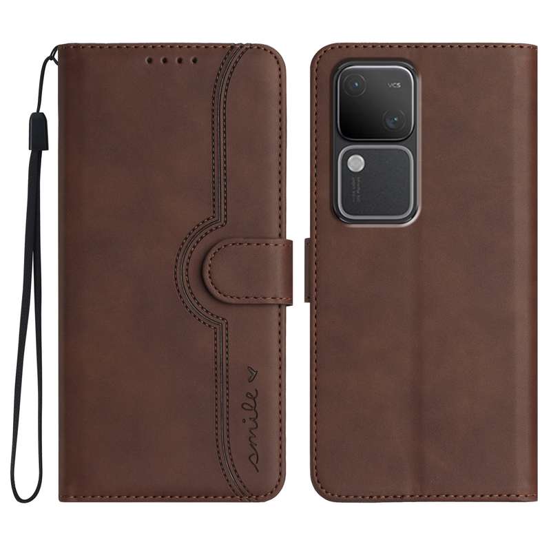 For vivo V30 5G Global/V30 Pro 5G Global Heart Pattern Skin Feel Leather Phone Case(Brown)