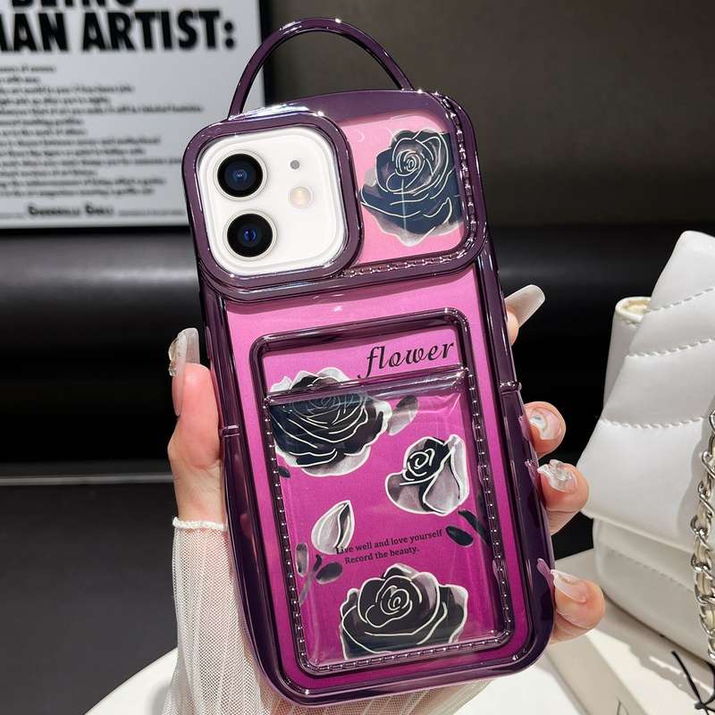 For iPhone 11 Electroplated Card Slot Laser Rose Cardboard TPU Phone Case(Purple)