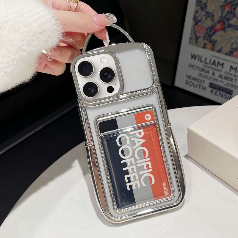 For iPhone 15 Pro Max Electroplated Clear Card Slot TPU Phone Case(Silver)