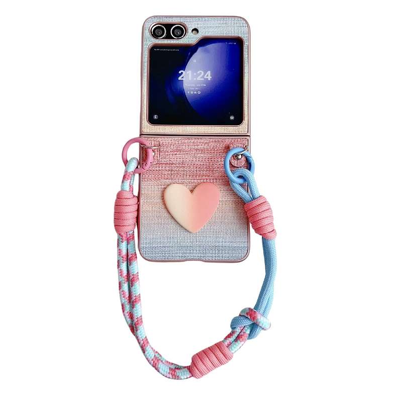For Samsung Galaxy Z Flip6 Illusory Color Leather Texture PC Phone Case with Color Strap(Pink)