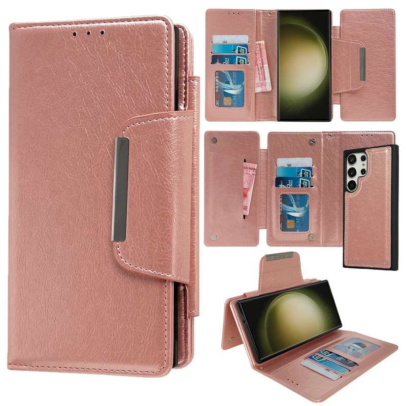 For Samsung Galaxy S23 Ultra 5G Multifunctional 7-Card Wallet Leather Phone Case(Rose Gold)