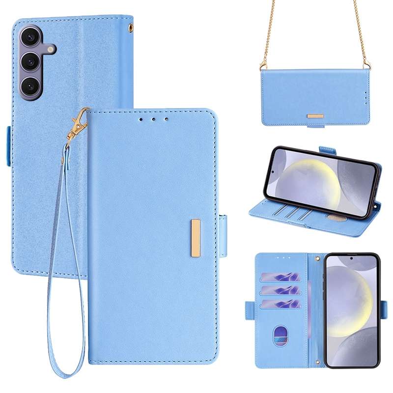 For Samsung Galaxy A15 4G/5G Crossbody Chain Leather Phone Case(Blue)