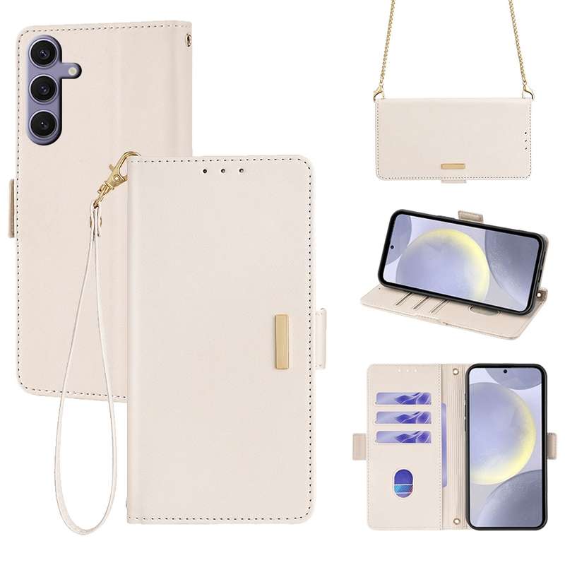 For Samsung Galaxy M34/F34 5G Crossbody Chain Leather Phone Case(White)