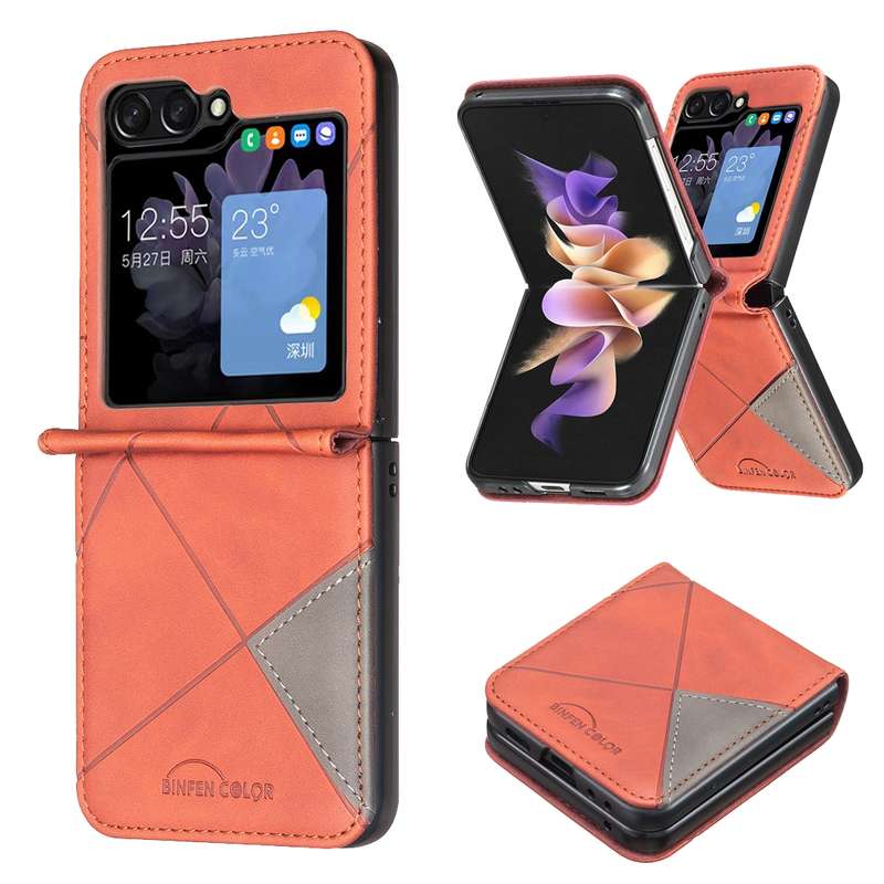For Samsung Galaxy Z Flip5 Rhombus Texture PU + PC Shockproof Phone Case(Brown)