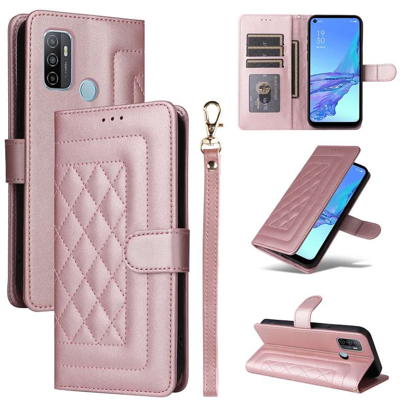 For OPPO A53 / A53s Diamond Lattice Leather Flip Phone Case(Rose Gold)