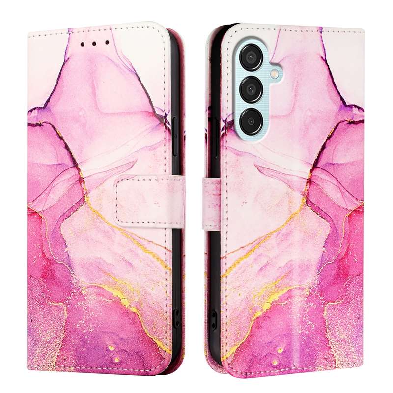 For Samsung Galaxy M15 / F15 5G Global PT003 Marble Pattern Flip Leather Phone Case(Pink Purple