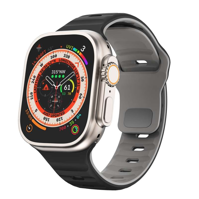 For Apple Watch Ultra 49mm Wave Texture Reverse Buckle Silicone Watch Band(Black Grey)