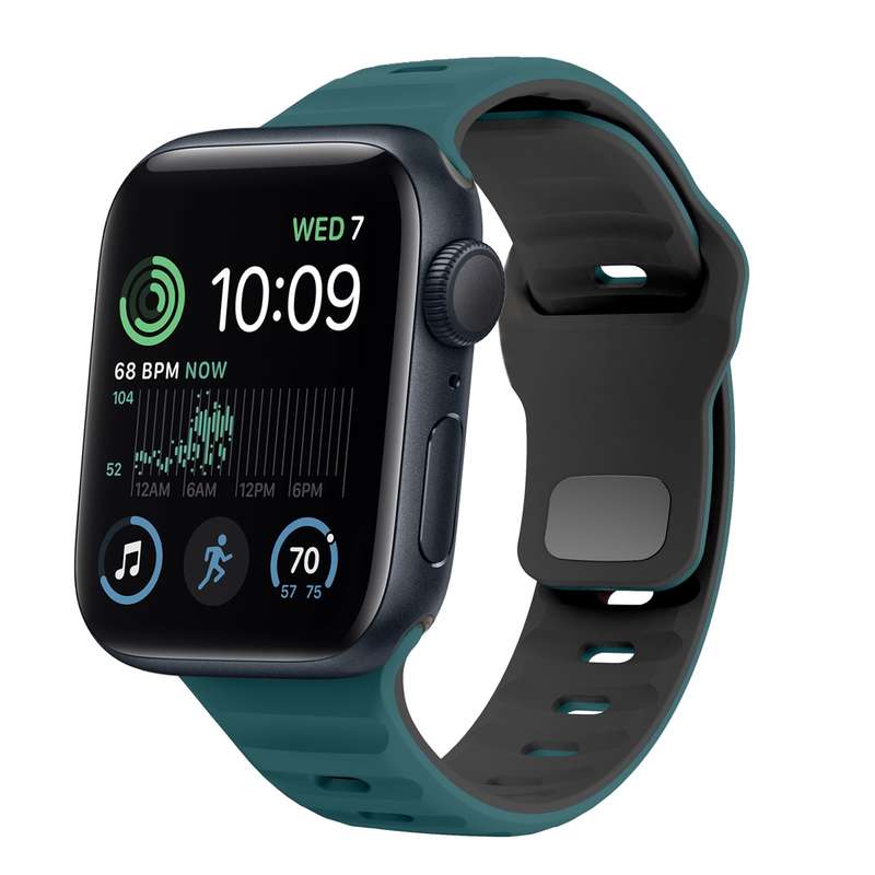 For Apple Watch SE 2022 44mm Wave Texture Reverse Buckle Silicone Watch Band(Green Black)
