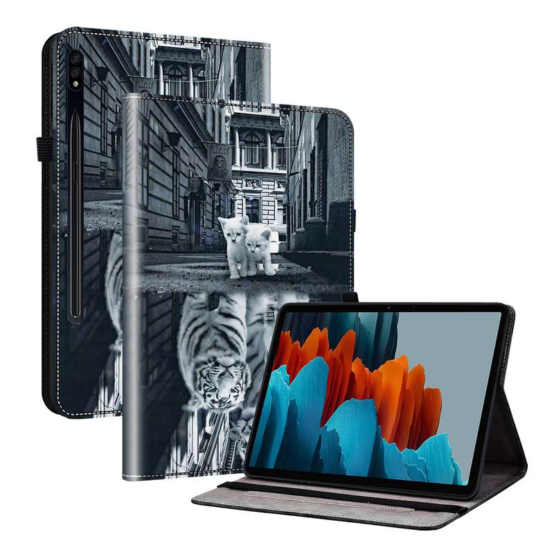 For Samsung Galaxy Tab S7 / S8 Crystal Texture Painted Leather Tablet Case(Cat Reflection Tiger