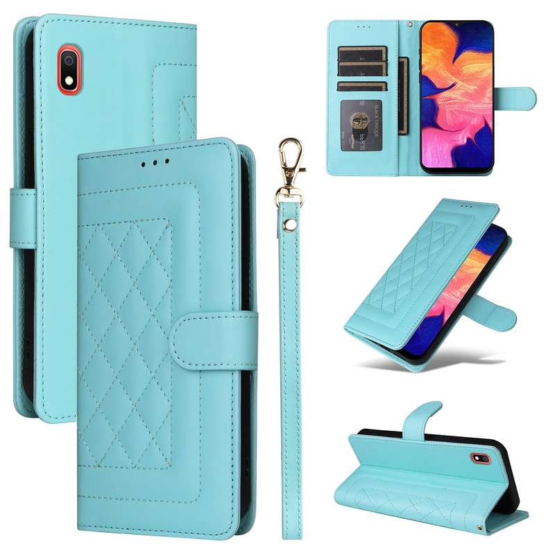 For Samsung Galaxy A10 Diamond Lattice Leather Flip Phone Case(Mint Green)
