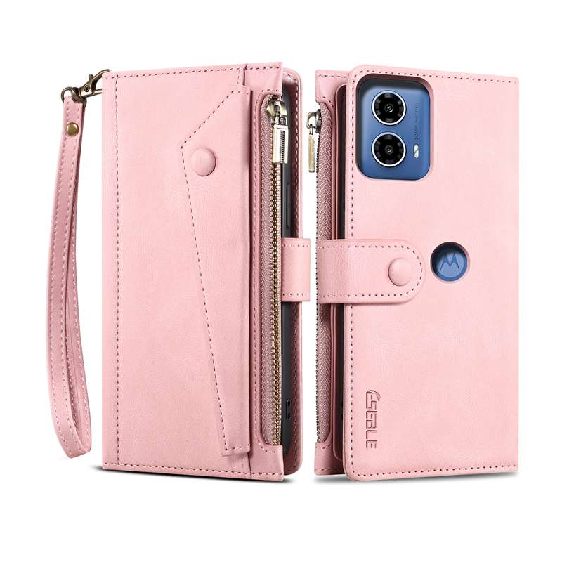 For Motorola Moto G85 ESEBLE Retro Frosted RFID Leather Phone Case(Rose Gold)