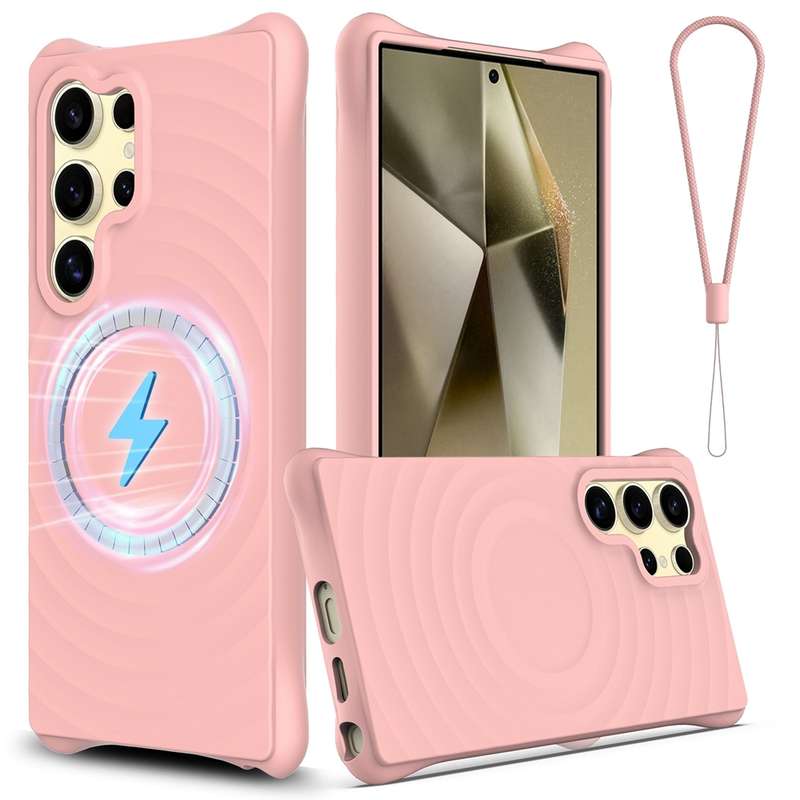 For Samsung Galaxy S23 Ultra 5G Wave Texture MagSafe Magnetic Liquid Silicone Phone Case(Pink)