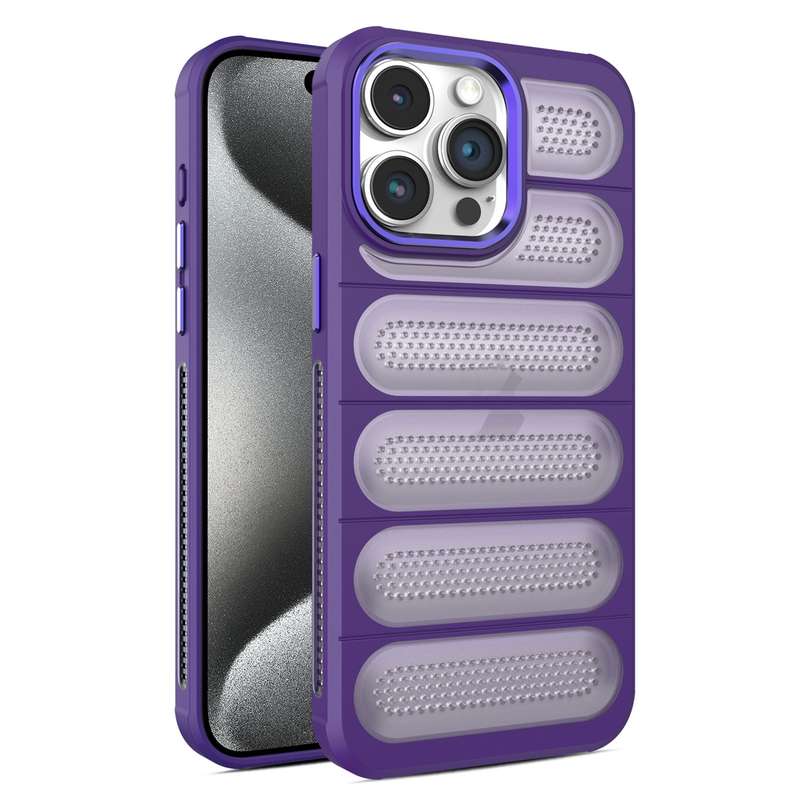 For iPhone 15 Pro Cooling Armor Translucent Mesh Breathable Phone Case(Purple)