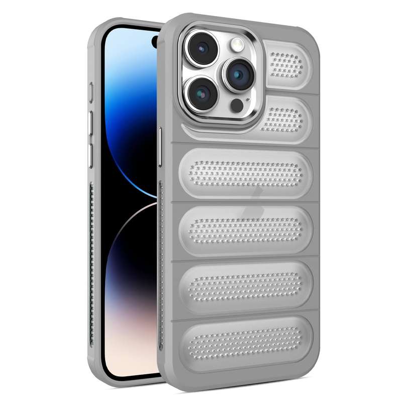 For iPhone 14 Pro Max Cooling Armor Translucent Mesh Breathable Phone Case(Grey)