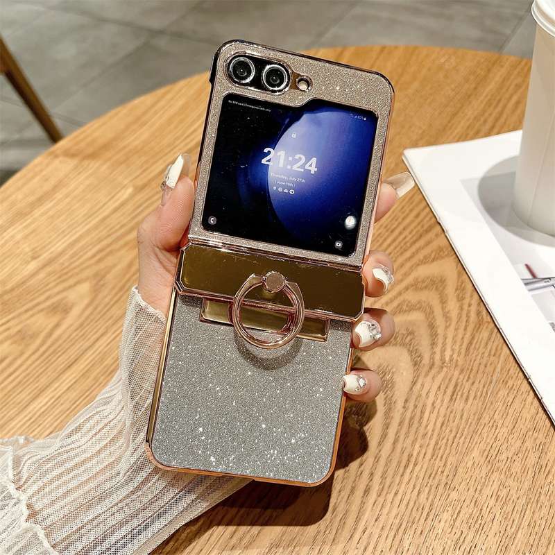 For Samsung Galaxy Z Flip5 5G Electroplated PC Starry Sky Glitter Shockproof Phone Case with Ri
