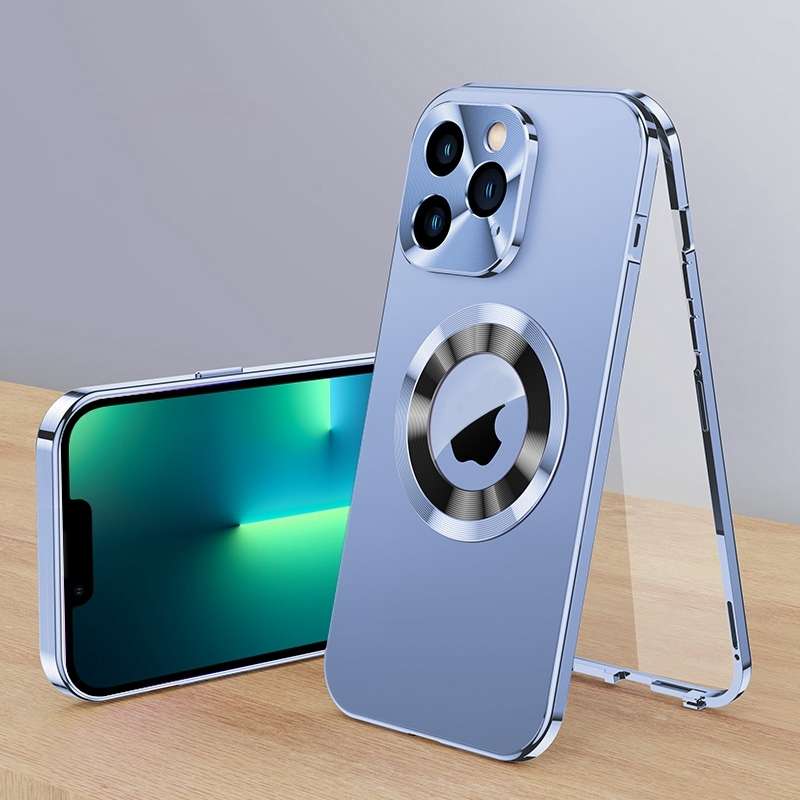 For iPhone 13 Pro Max Magnetic HD Tempered Glass Phone Case(Sierra Blue)