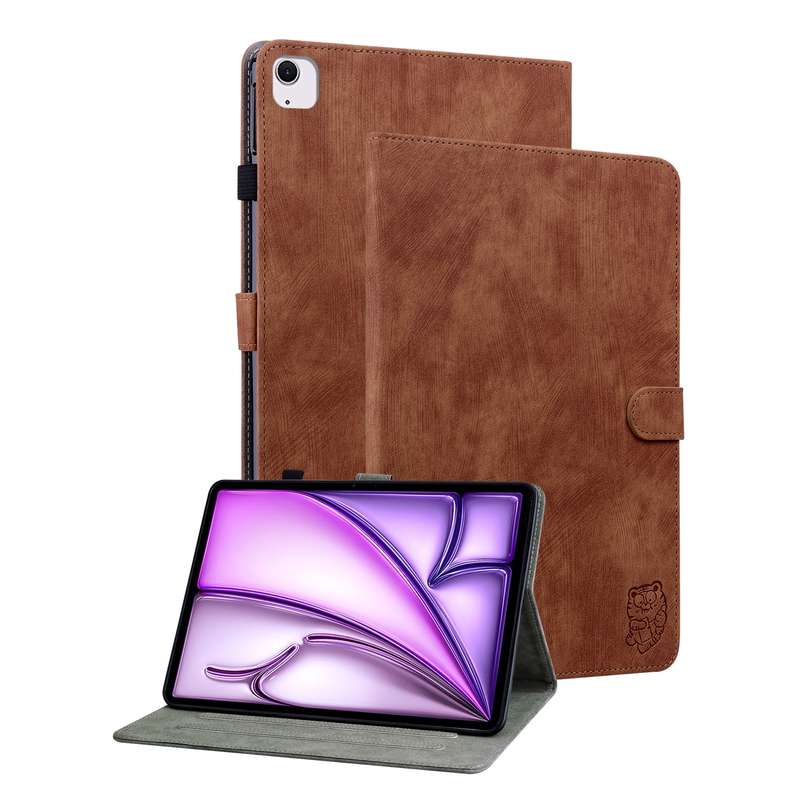 For iPad Air 11 2024 Embossed Tiger Pattern Leather Tablet Case(Brown)