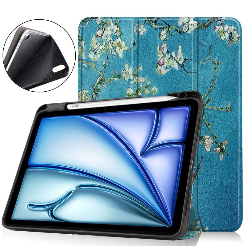For iPad Air 11 2024 Custer Painted 3-Fold Holder Smart Leather Tablet Case(Apricot Flower)