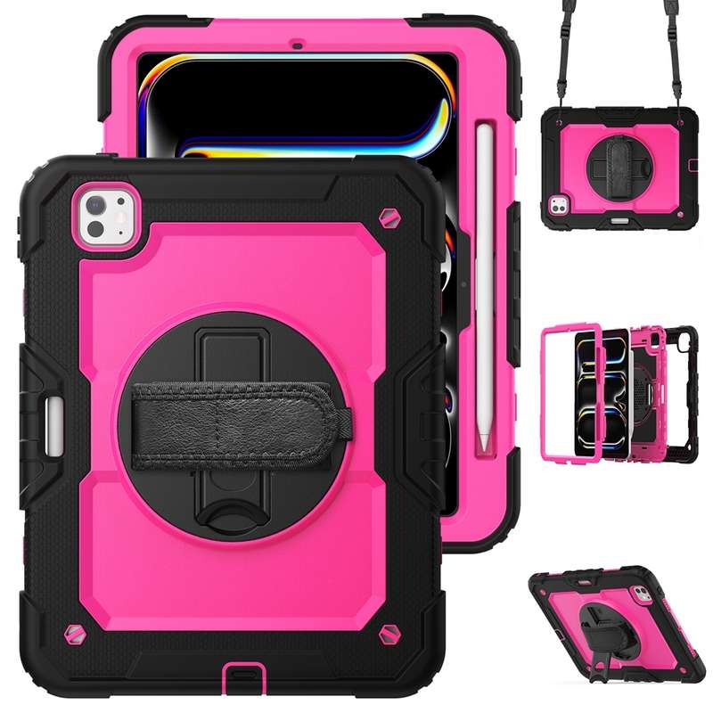 For iPad Pro 11 2024 Silicone + PC Tablet Protective Case(Rose Red+Black)