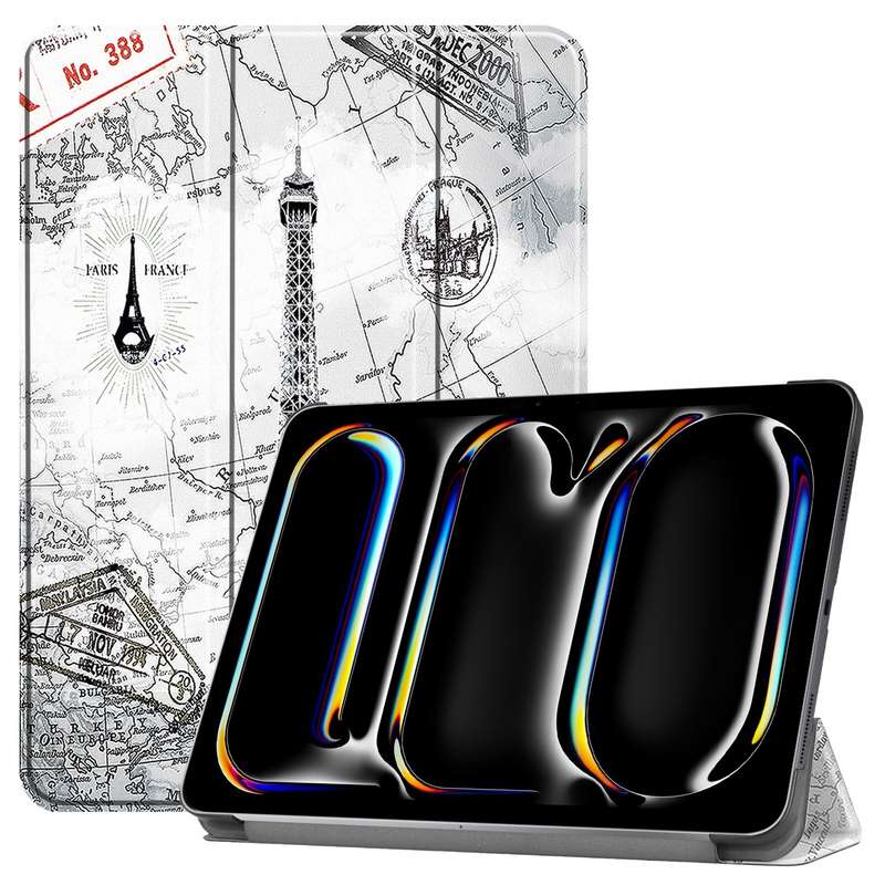 For iPad Pro 11 2024 Custer Painted 3-Fold Holder Smart Leather Tablet Case(Retro Tower)