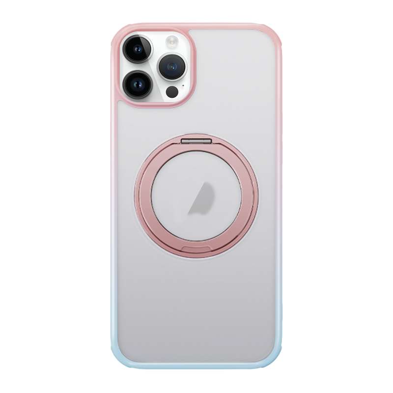 For iPhone 13 Pro Max MagSafe Holder PC Hybrid TPU Phone Case(Pink Blue)