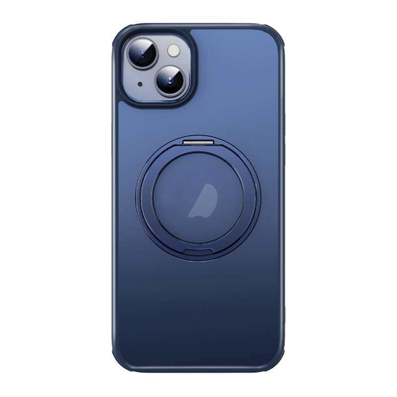 For iPhone 14 MagSafe Holder PC Hybrid TPU Phone Case(Matte Blue)
