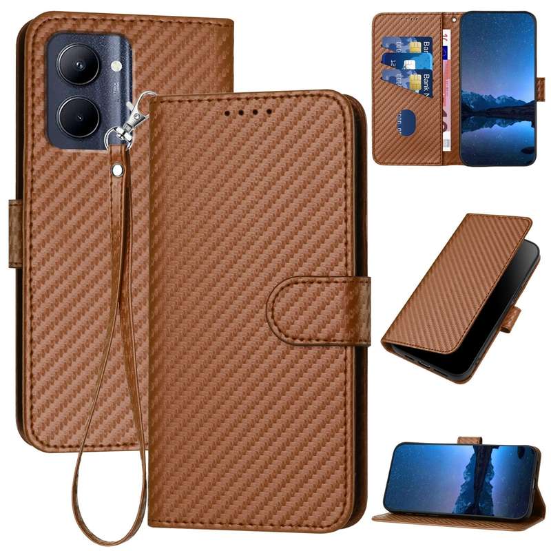 For Realme C33 2022 / C33 2023 Global YX0070 Carbon Fiber Buckle Leather Phone Case with Lanyar