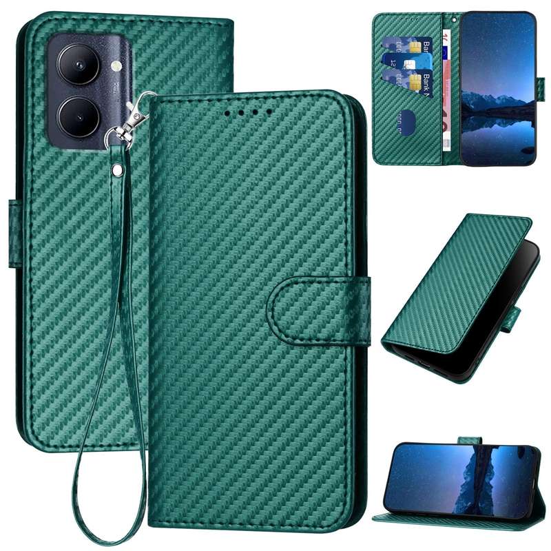 For Realme C33 2022 / C33 2023 Global YX0070 Carbon Fiber Buckle Leather Phone Case with Lanyar