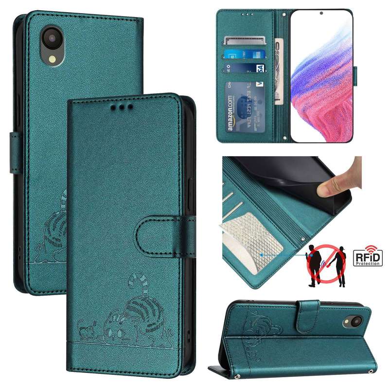 For Samsung Galaxy A04 Core/A03 Core 4G Cat Rat Embossed Pattern RFID Leather Phone Case with L