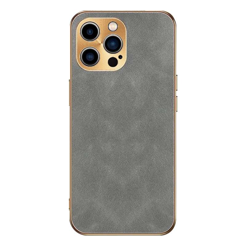 For iPhone 14 Pro Max Electroplating Lambskin Leather Phone Case(Grey)