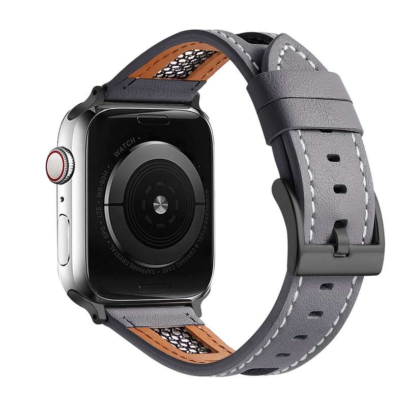 For Apple Watch SE 2023 40mm Mesh Calfskin Genuine Leather Watch Band(Grey)