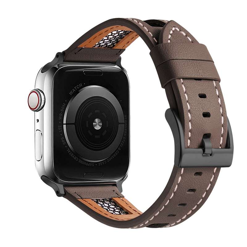 For Apple Watch 42mm Mesh Calfskin Genuine Leather Watch Band(Coffee)