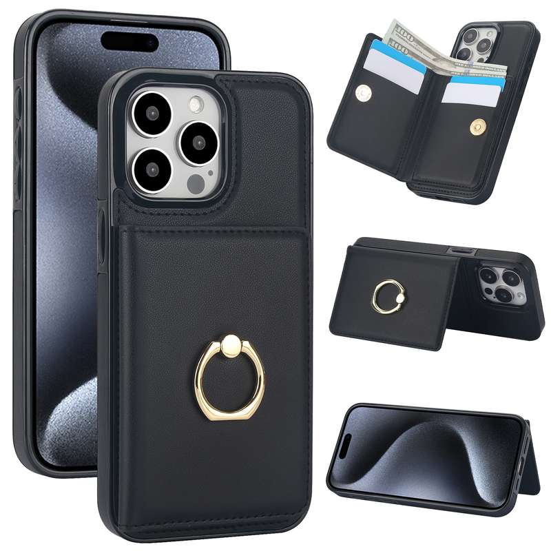 For iPhone 15 Pro Max RFID Anti-theft Card Ring Holder Phone Case(Black)