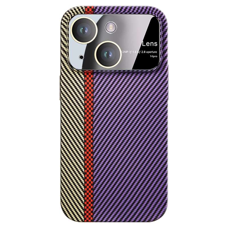 For iPhone 14 Plus Large Window Carbon Fiber Shockproof Phone Case(Green Purple)