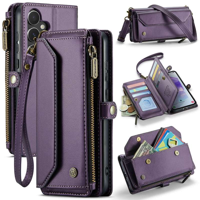 For Samsung Galaxy A55 5G CaseMe C36 Card Slots Zipper Wallet RFID Anti-theft Leather Phone Cas