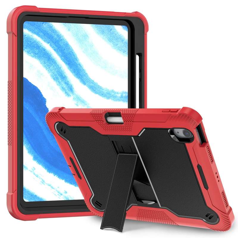 For iPad Air 11 2024 / Air 2022 10.9 Shockproof Silicone Hybrid PC Tablet Case with Holder(Blac
