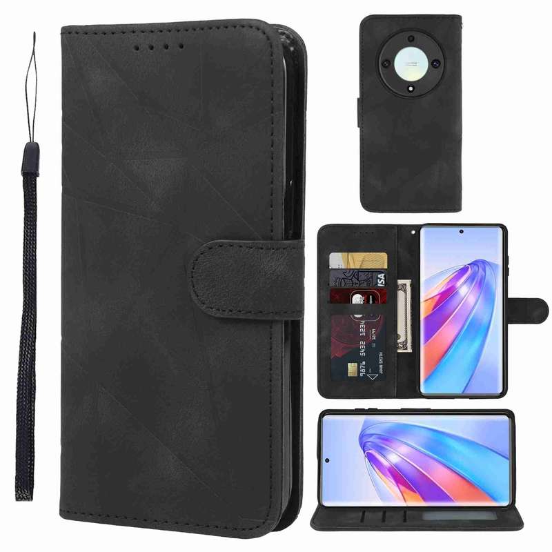 For Honor X9a Skin Feel Geometric Lines Leather Phone Case(Black)