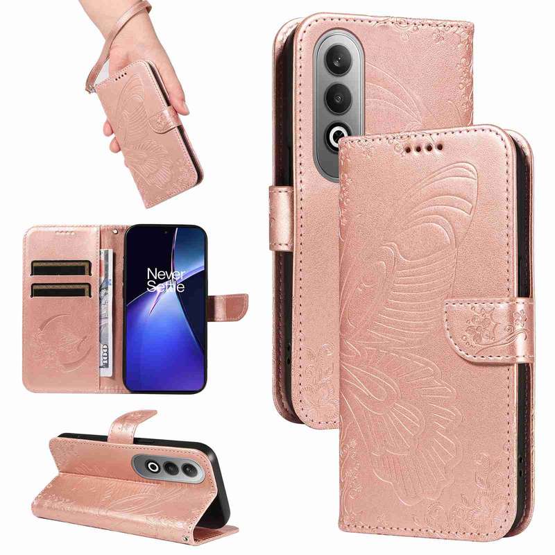 For OnePlus Nord CE4 Swallowtail Butterfly Embossed Leather Phone Case(Rose Gold)