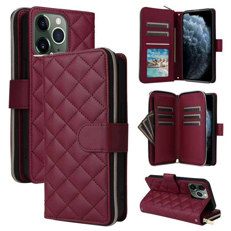 For iPhone 11 Pro Max Crossbody Rhombic Zipper Tower Buckle Leather Phone Case with Lanyard(Win