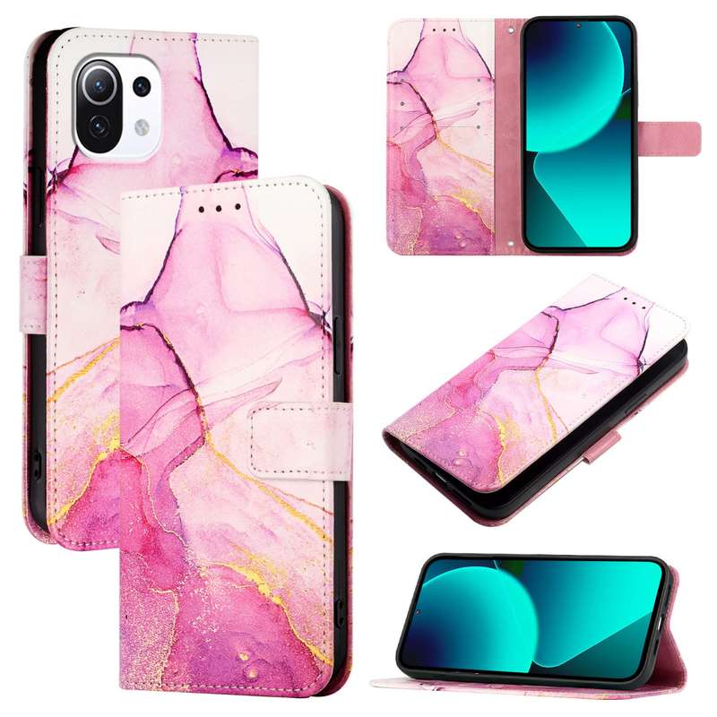For Xiaomi 11 Lite 5G NE PT003 Marble Pattern Flip Leather Phone Case(Pink Purple Gold)
