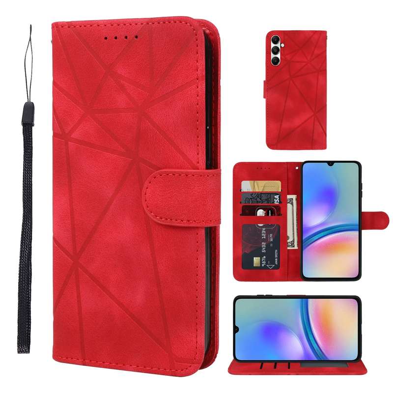For Samsung Galaxy A05s Skin Feel Geometric Lines Leather Phone Case(Red)