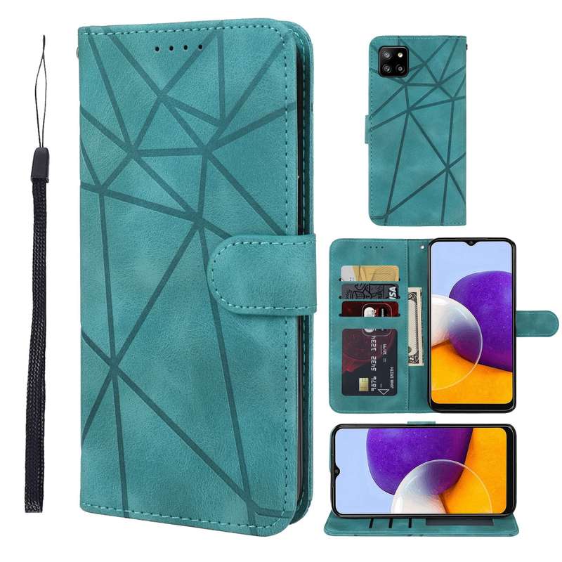 For Samsung Galaxy A22 5G Skin Feel Geometric Lines Leather Phone Case(Green)