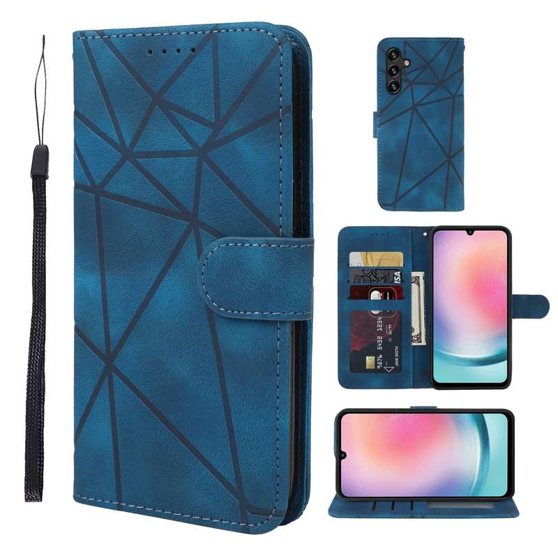 For Samsung Galaxy A24 4G Skin Feel Geometric Lines Leather Phone Case(Blue)