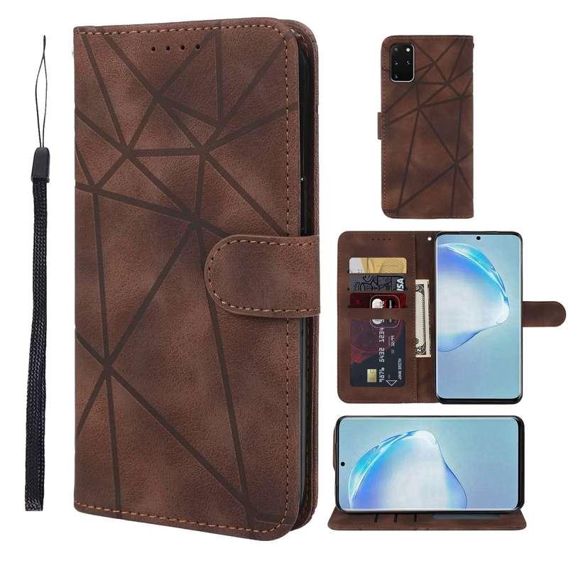 For Samsung Galaxy S20+ Skin Feel Geometric Lines Leather Phone Case(Brown)