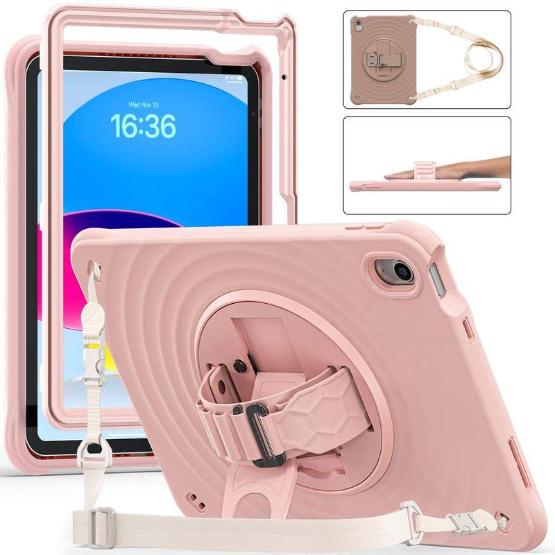 For iPad 10th Gen 10.9 2022 Rotation Holder Silicone Hybrid PC Tablet Case(Pink)
