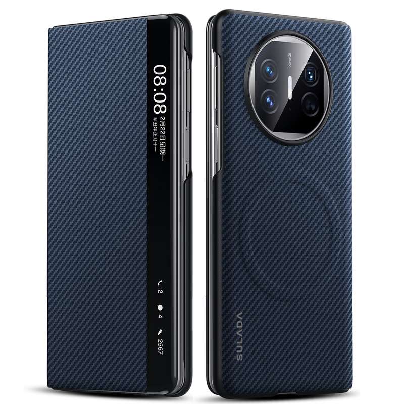 For Huawei Mate X5 SULADA Kevlar 600D Texture Smart Window Leather Phone Case(Blue)