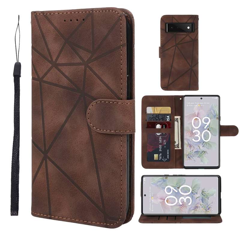 For Google Pixel 6a Skin Feel Geometric Lines Leather Phone Case(Brown)