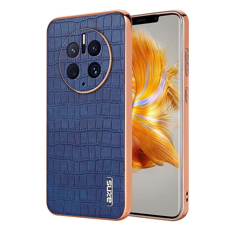 For Huawei Mate 50 Pro AZNS Electroplated Frame Crocodile Texture Full Coverage Phone Case(Blue