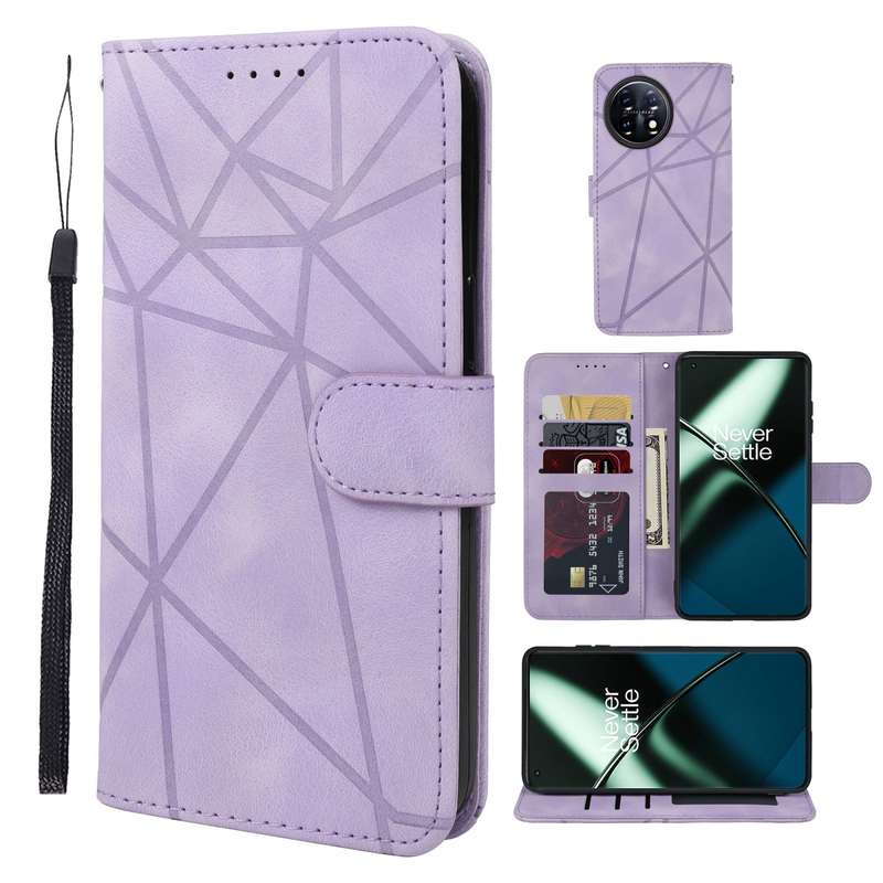 For OnePlus 11 Skin Feel Geometric Lines Leather Phone Case(Purple)
